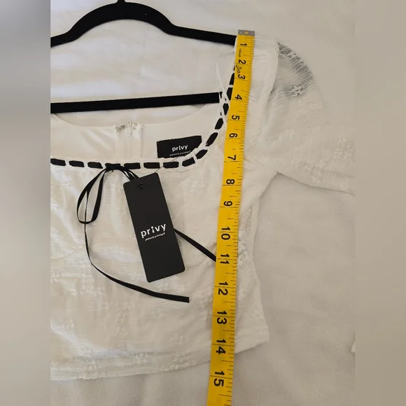 NWT Privy White Crop Top Small Lace Tie Front Cottagecore Long Sleeve Boho - Picture 5 of 11